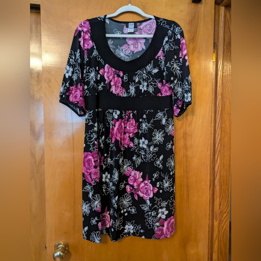 Studio Black and Pink Floral Midi Dress